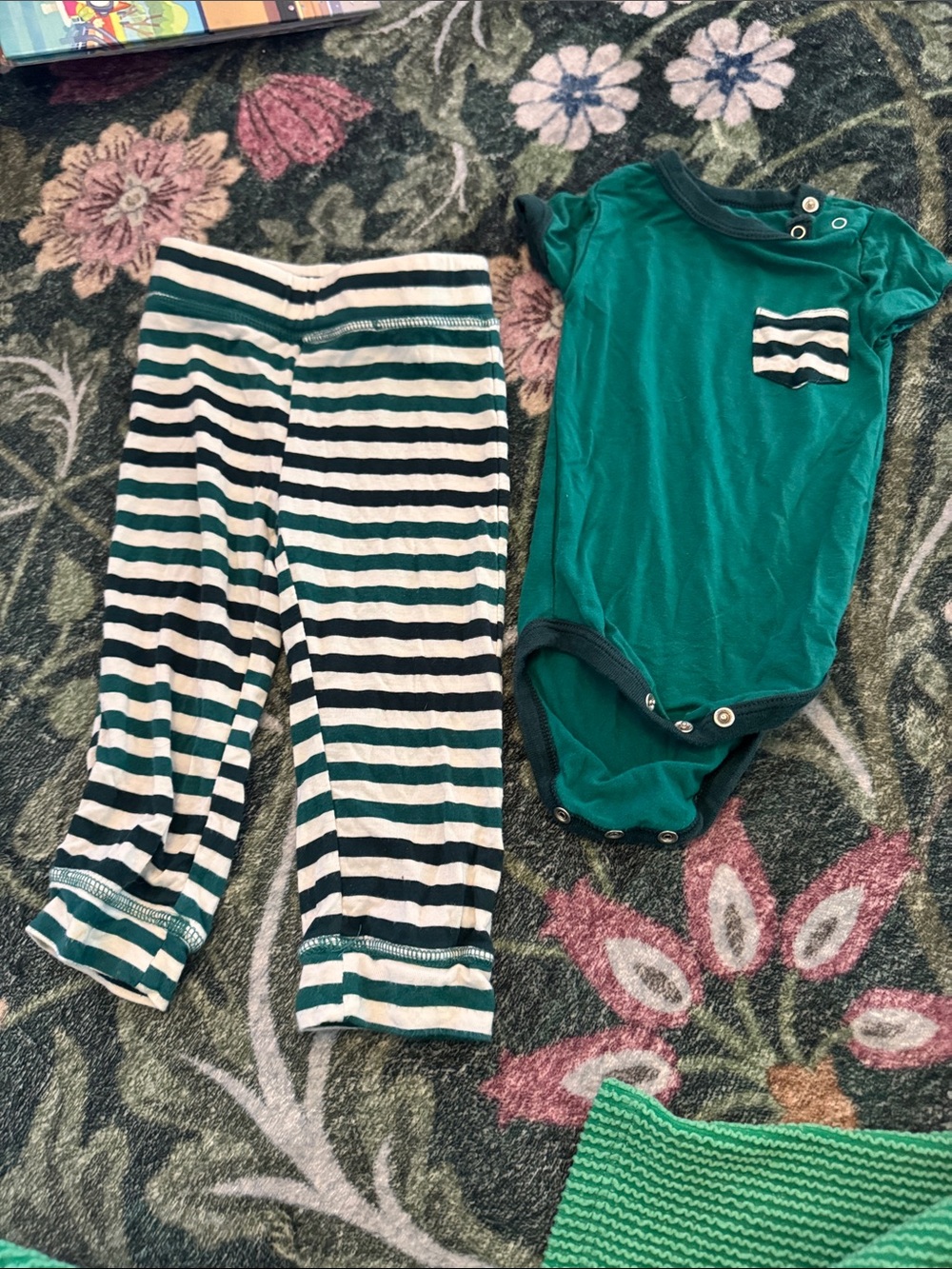 Kickee Pants Green and White Striped Baby Matching Set